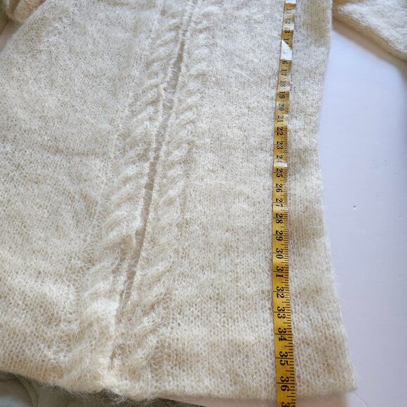 Vintage 50's Handknit Cream Mohair Long Sweater Coat Size Medium - Picture 7 of 8